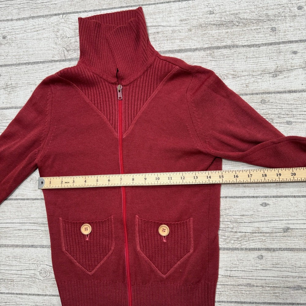 Vintage Rodier Paris Sweater Women's XS Burgundy Zip Up Mockneck Knit Cardigan - Picture 4 of 6